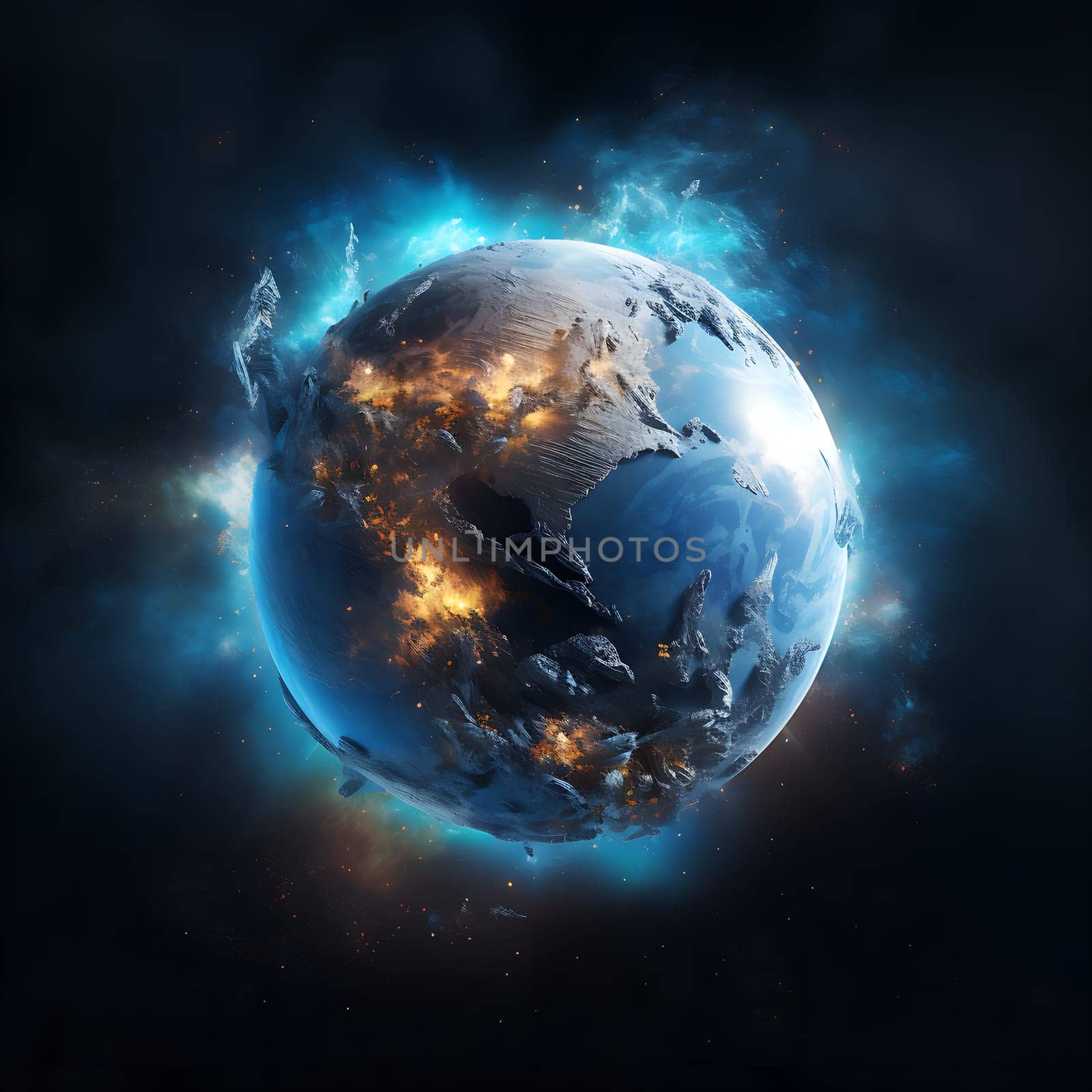 A destroyed globe generated by artificial intelligence