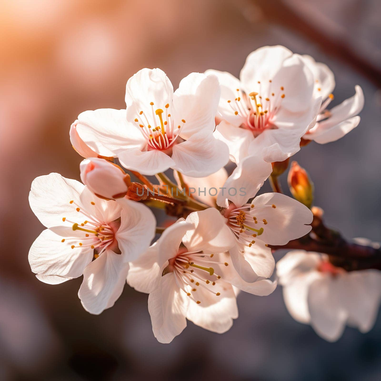 Close-up of beautiful cherry blossoms generated by artificial intelligence
