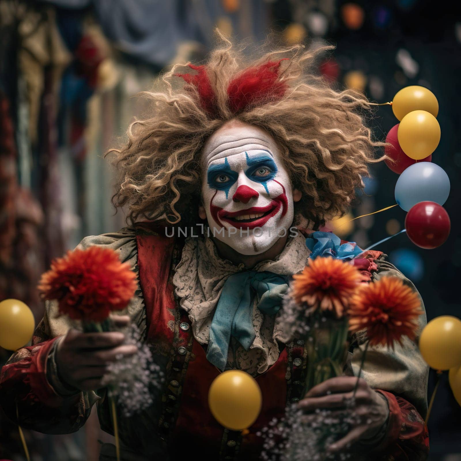 A clown with a red nose generated by artificial intelligence