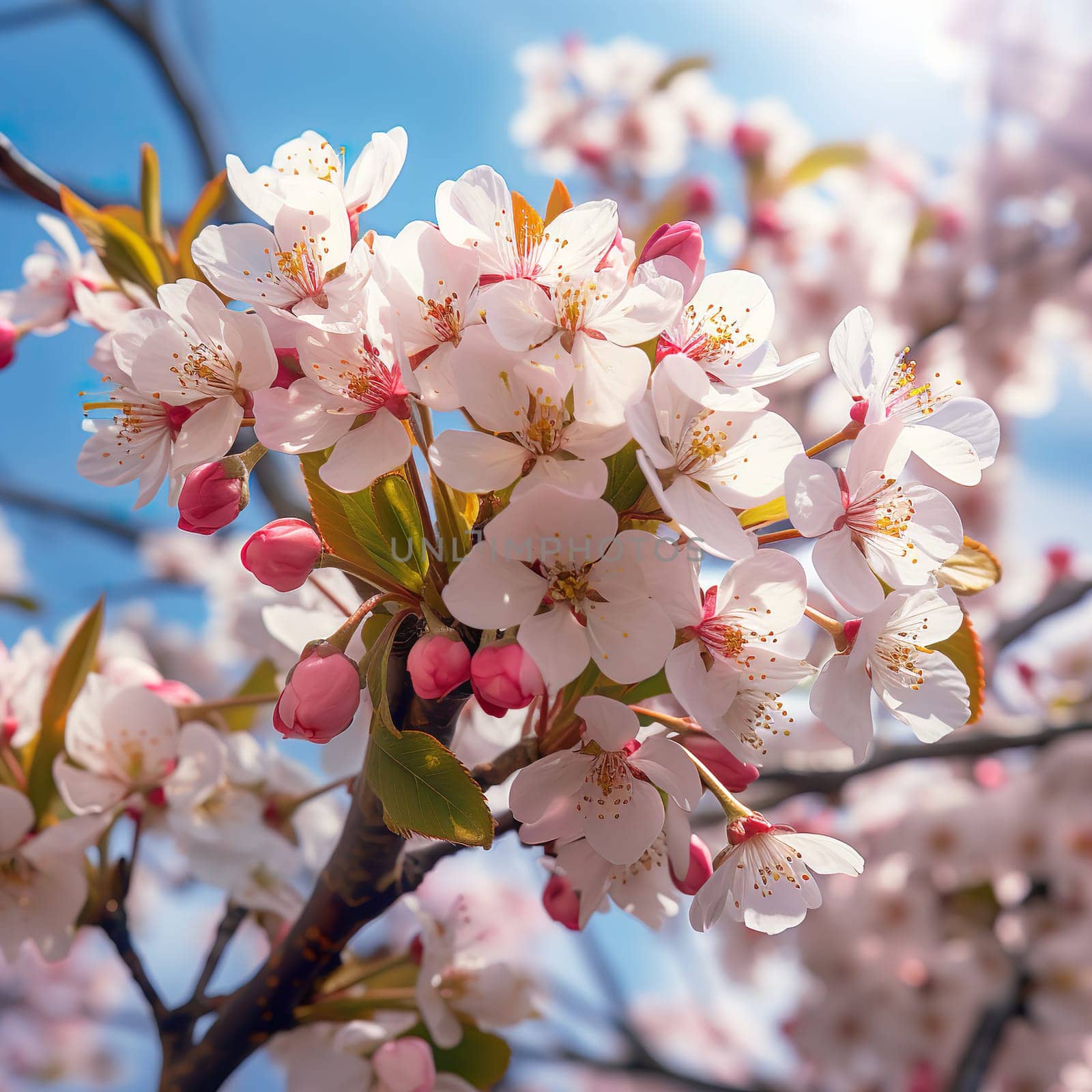 Close-up of beautiful cherry blossoms generated by artificial intelligence