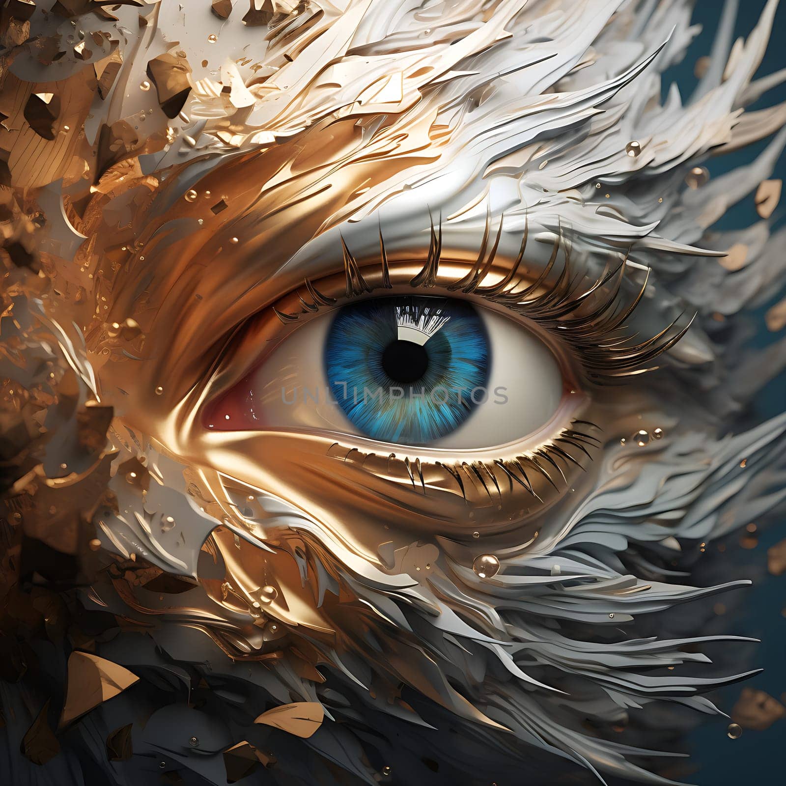 Close-up of a blue eye generated by artificial intelligence