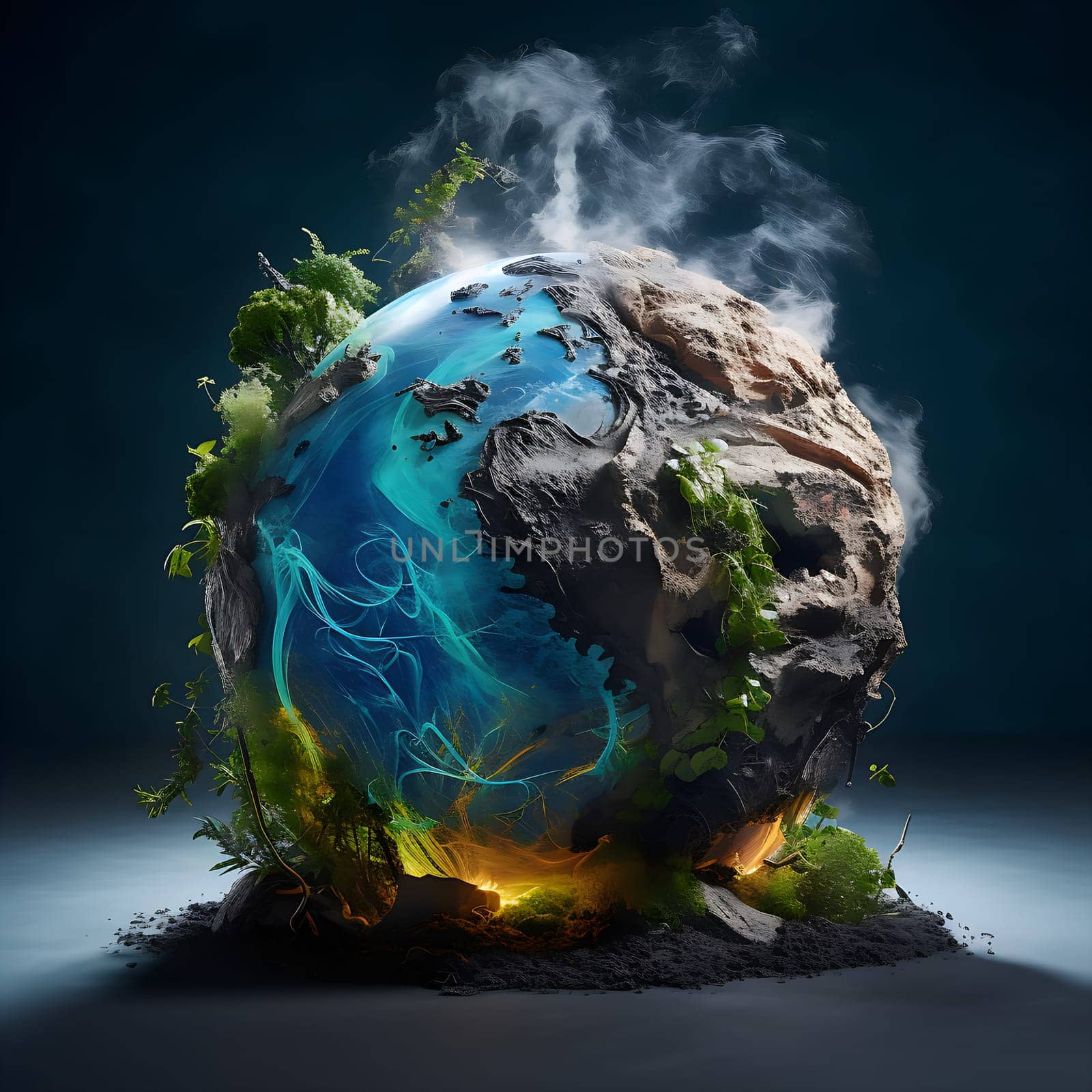A destroyed globe generated by artificial intelligence