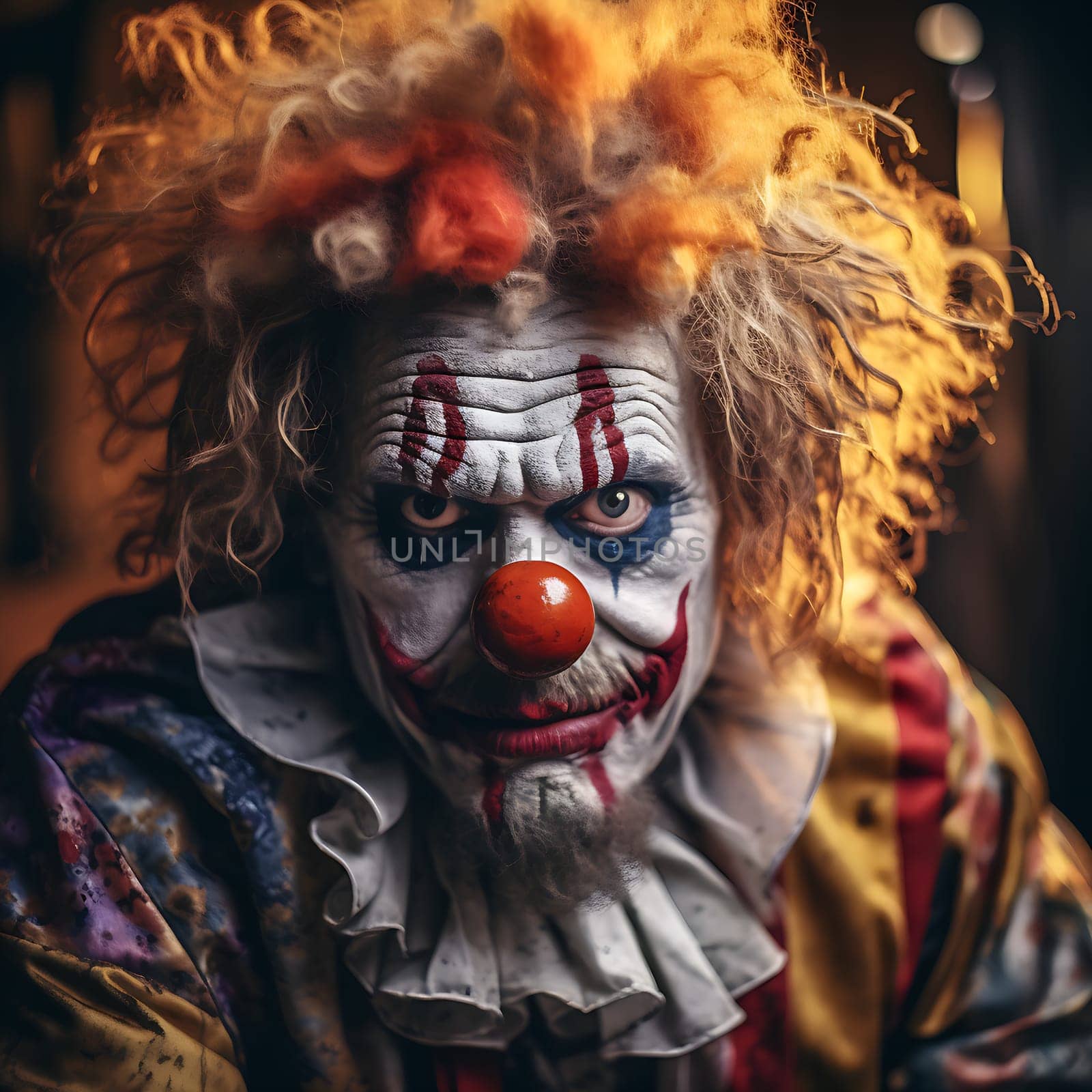 A clown with a red nose generated by artificial intelligence
