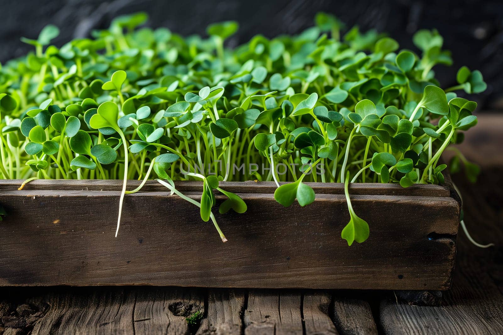 Microgreens sprouts closeup - healthy and fresh. Neural network generated image. Not based on any actual person or scene.