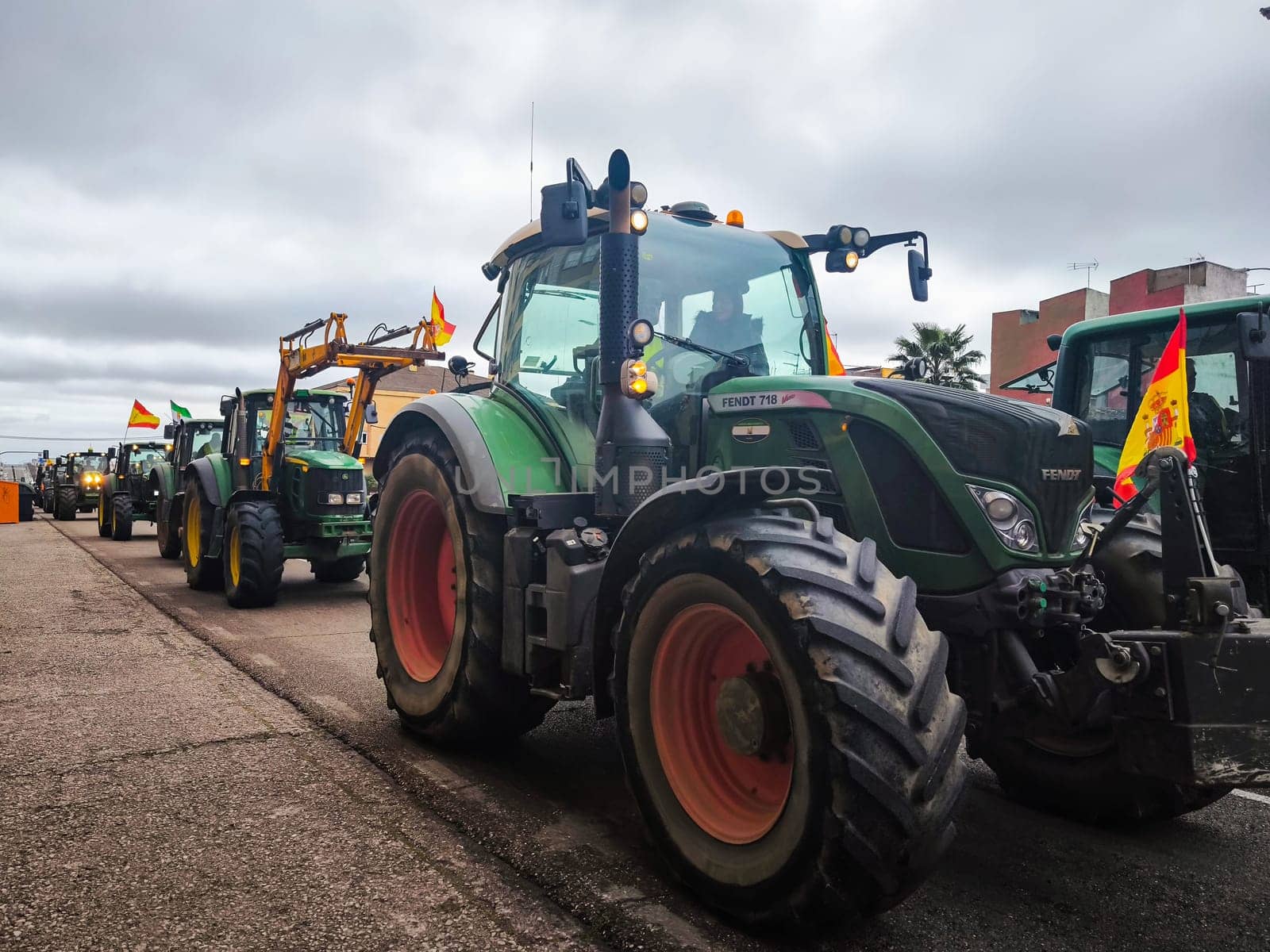 Badajoz, Spain - 09  february,  2024. Spanish farmers Take to the Streets of Badajoz in a Tractor Protest to Demand Their Rights