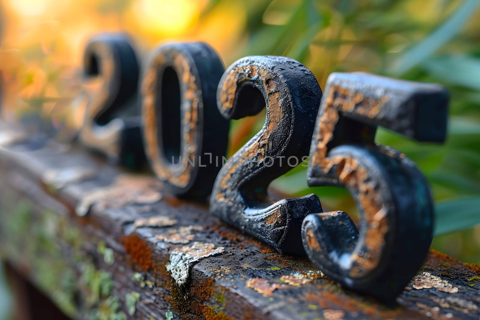 Digits 2025 on wooden board for new year 2025. Neural network generated image. Not based on any actual person or scene.