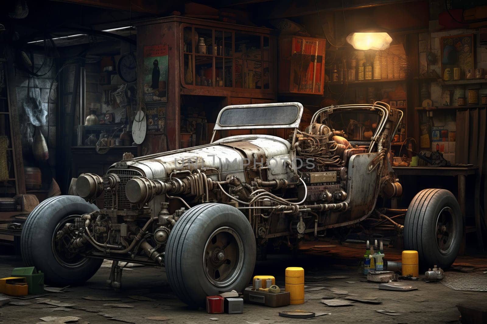 Skilled Mechanic repair car. Service oil part. Generate Ai