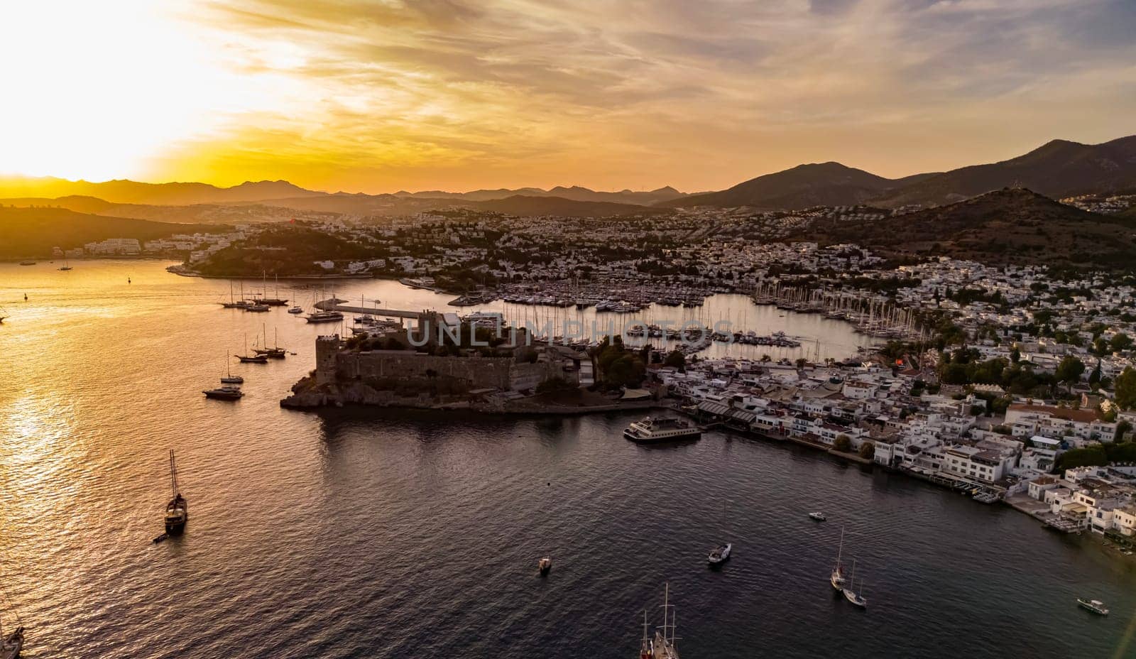 Aerial view of Bodrum in Mugla Province, Turkey.