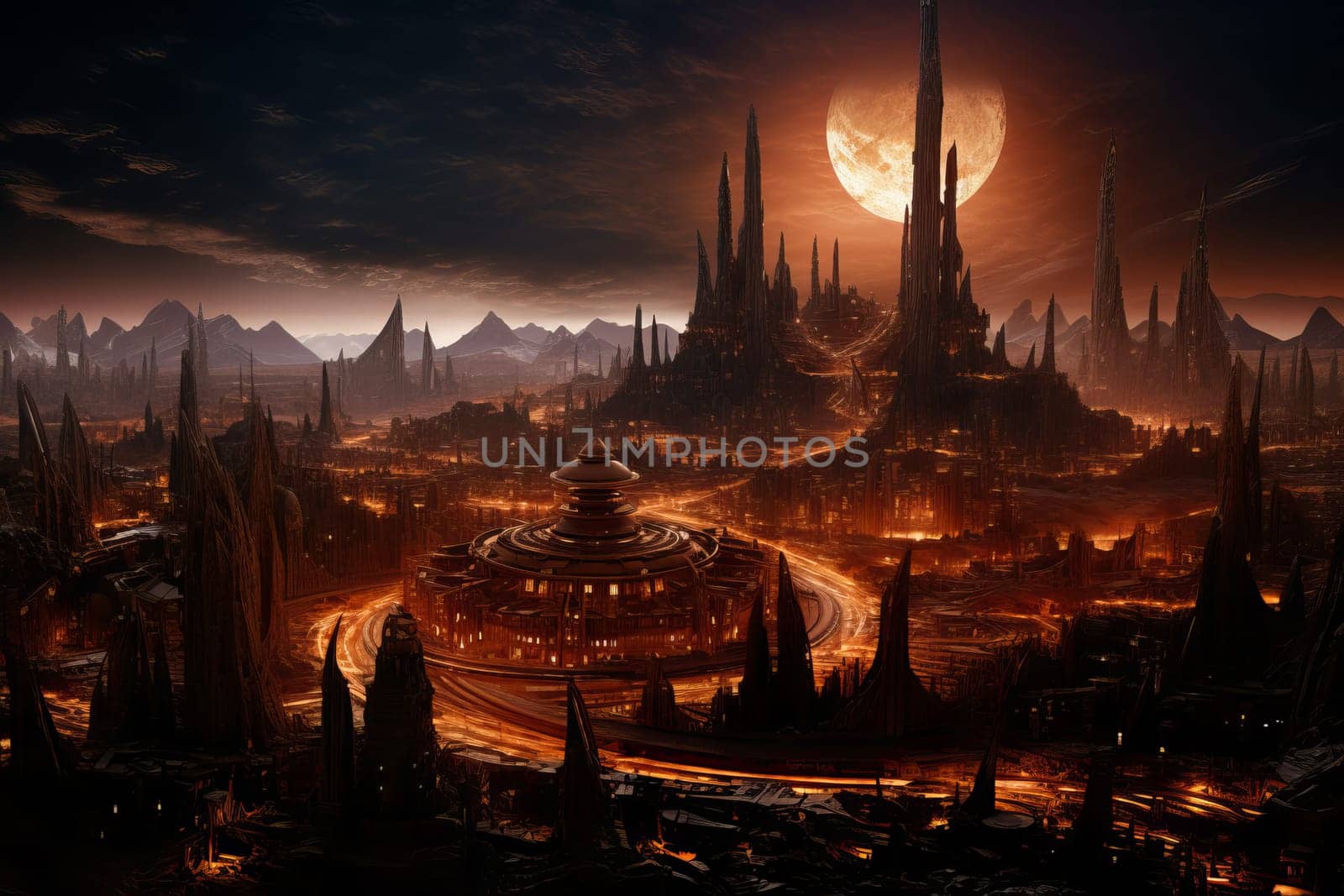 Futuristic Megacity distant planet. Concept future. Generate Ai