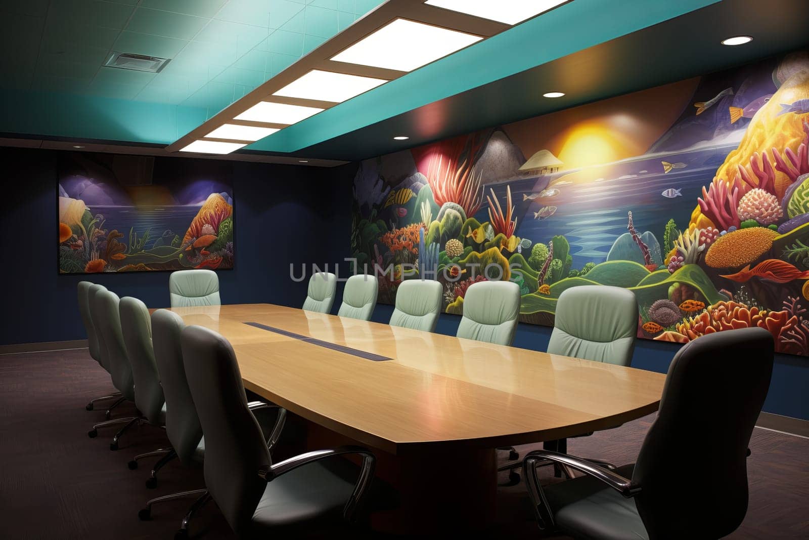 Well-lit Meeting room. Conference room group. Generate Ai