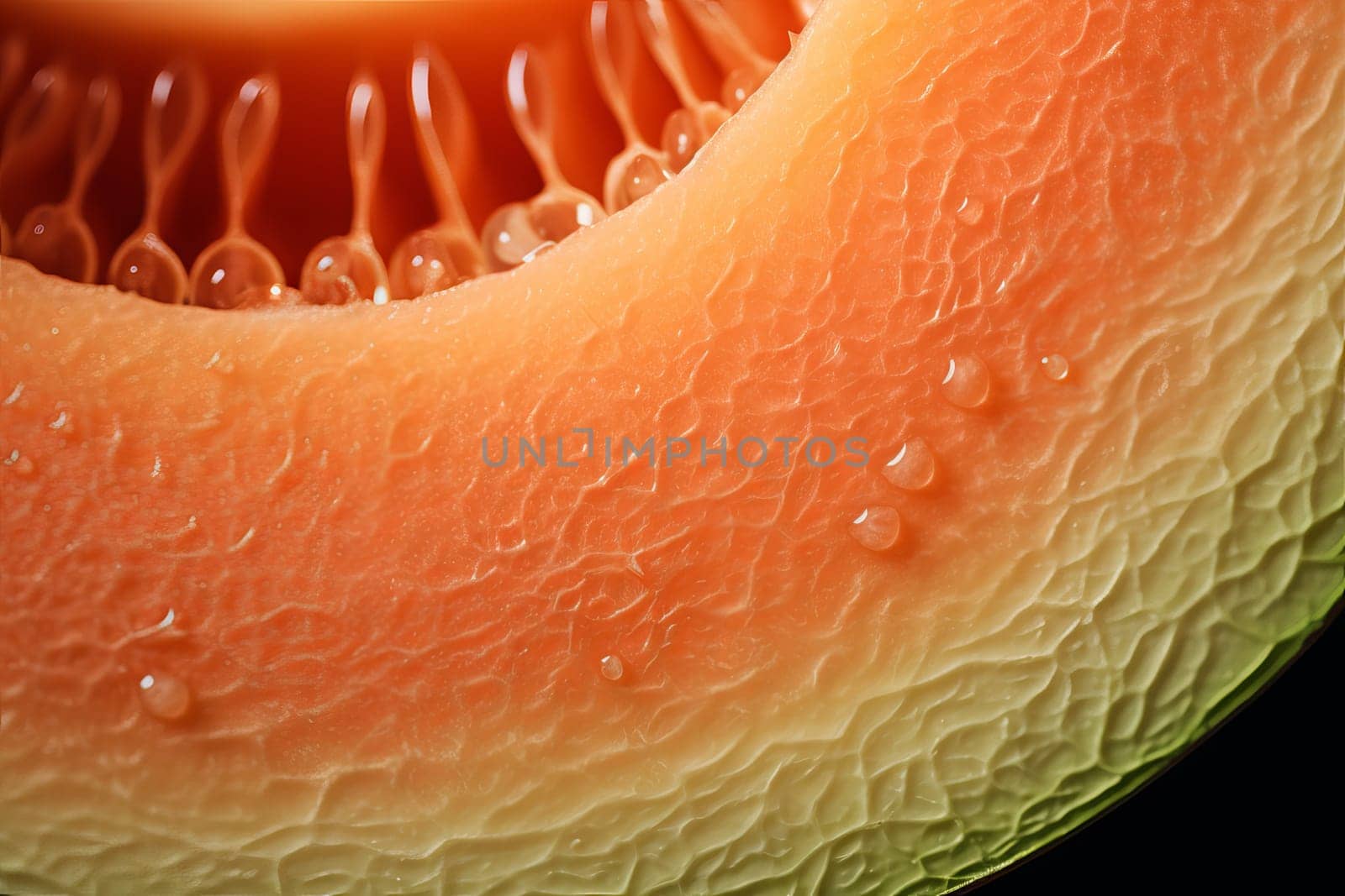 Melon half closeup. Fruit leaf ripe raw diet. Generate Ai