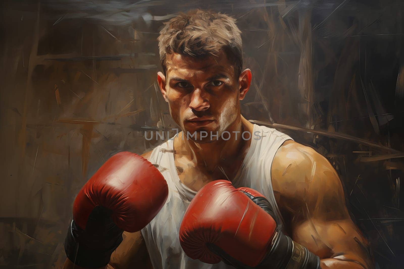 Contemplative Sport boxer man alone in locker room. Box athlete mental prep for competition fight. Generate ai