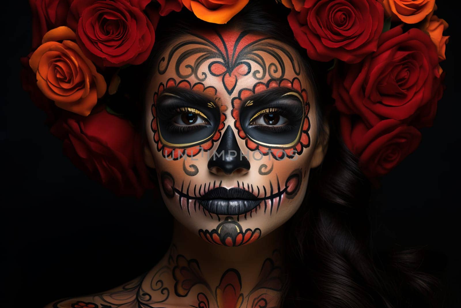Cultural Dead day woman mexican face. Hair model. Generate Ai