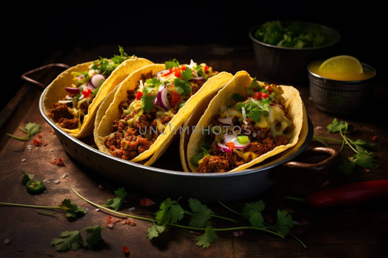 Mexican food tacos. Dish meal. Generate Ai