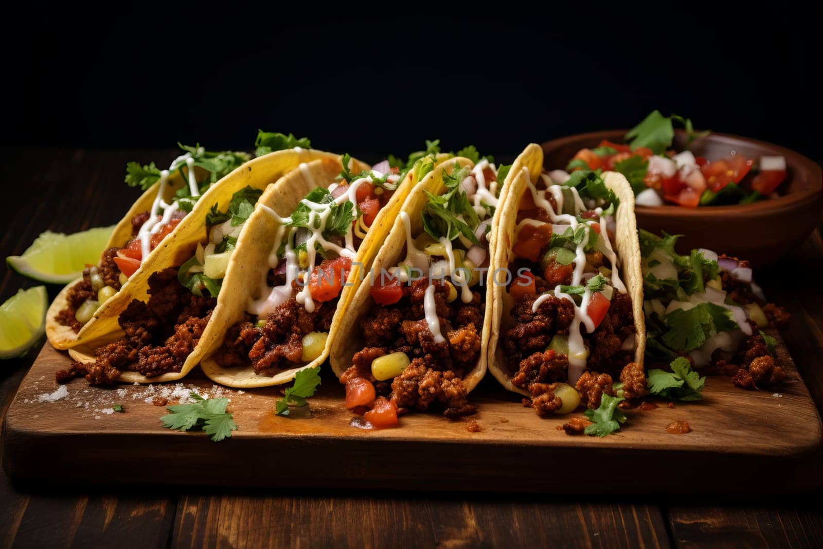Spicy Mexican food tacos. Dish meal. Generate Ai