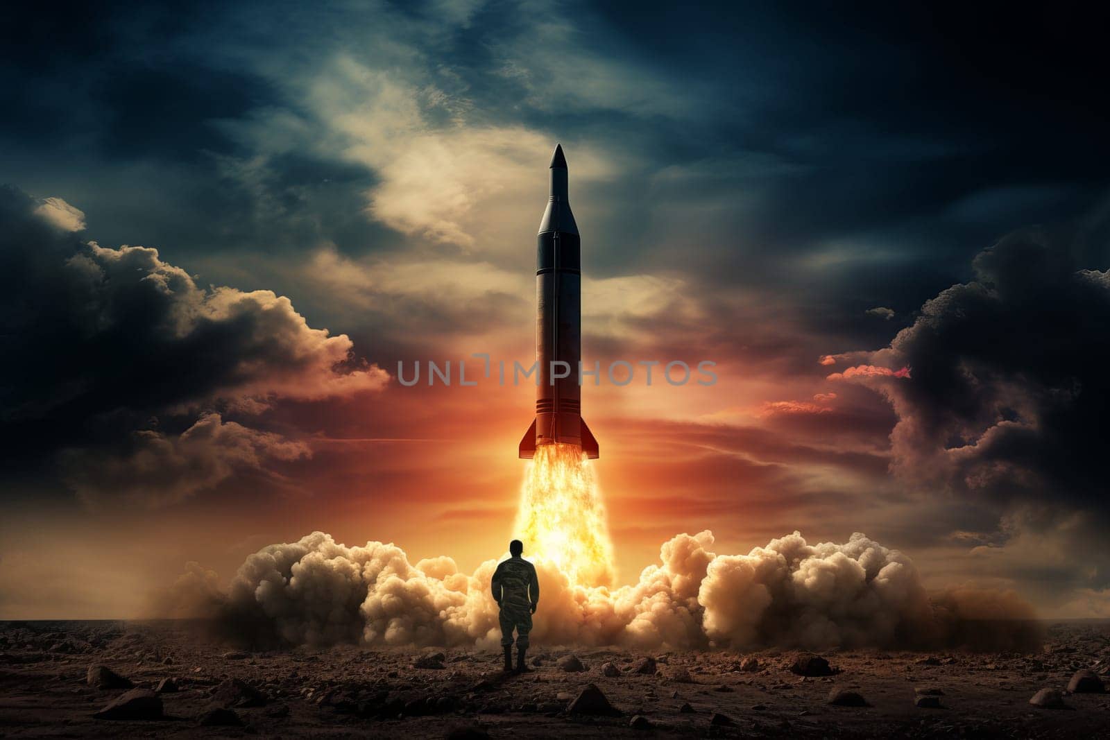 Strategic Military man nuclear missile. War conflict. Generate Ai