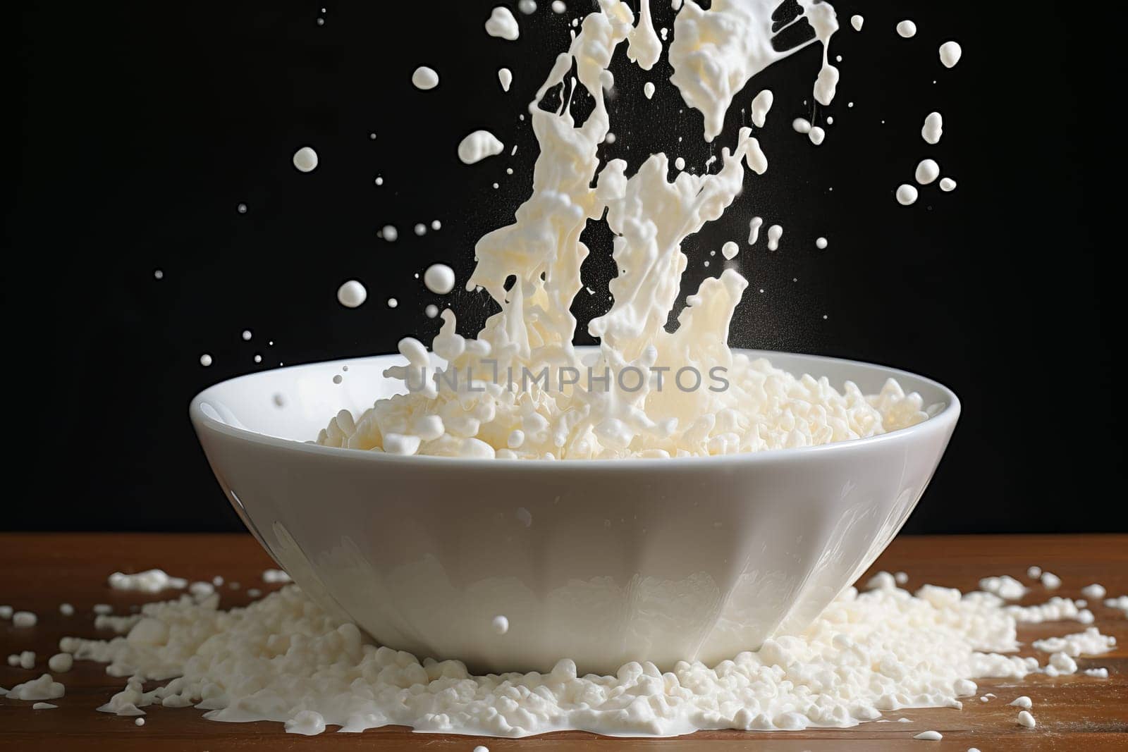 Nutritious Milk bowl flakes. Food meal. Generate Ai