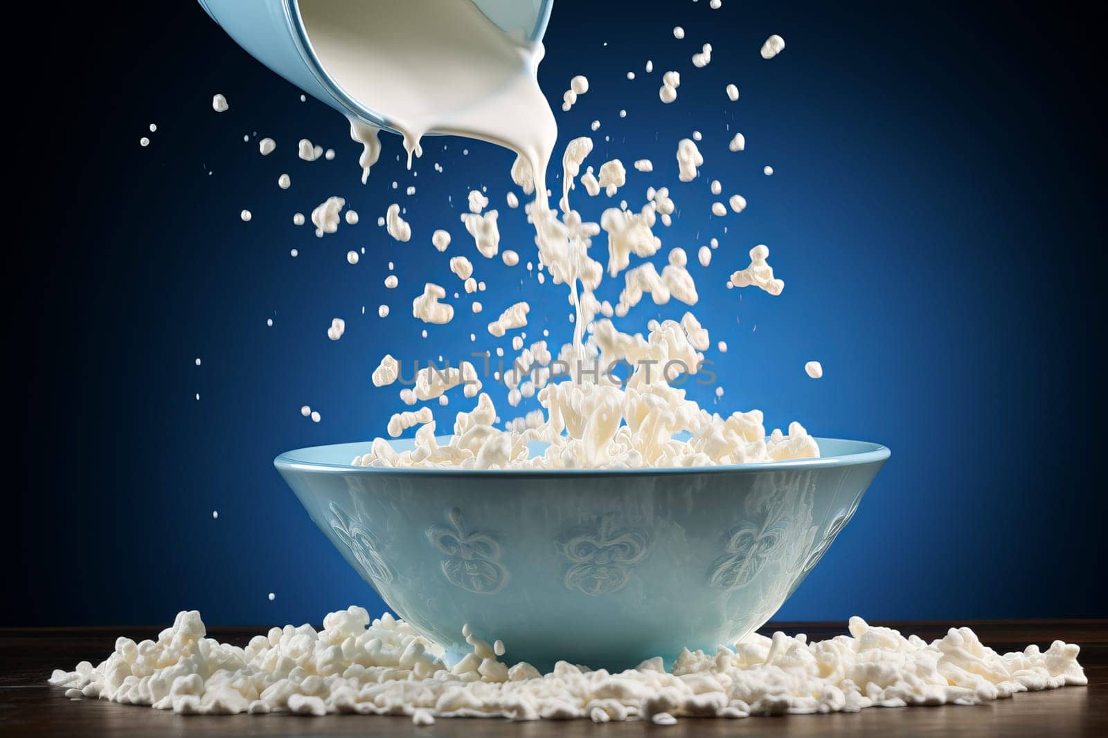 Crunchy Milk bowl flakes. Food meal. Generate Ai