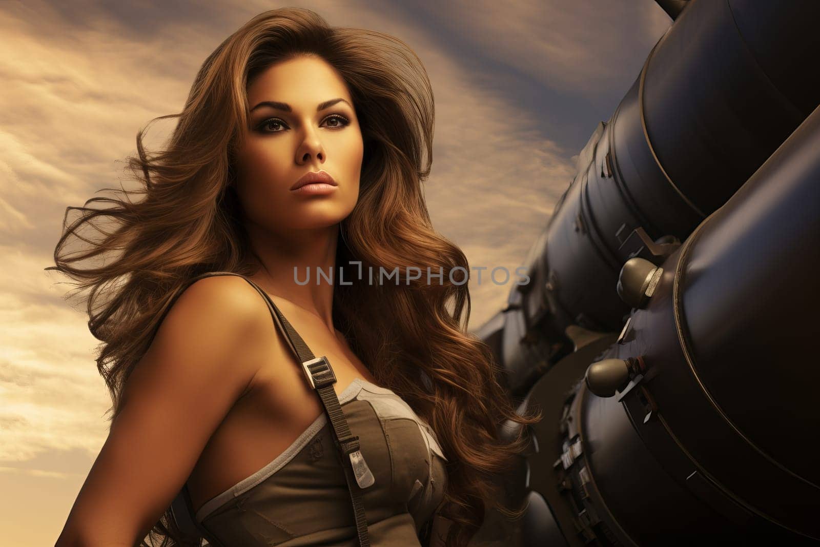 Courageous Military girl nuclear missile. Power violence disaster. Generate Ai