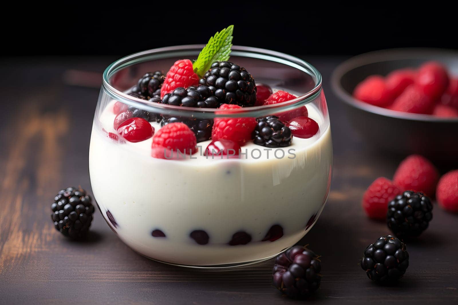 Creamy Milk pudding berry. Organic dessert tasty. Generate Ai