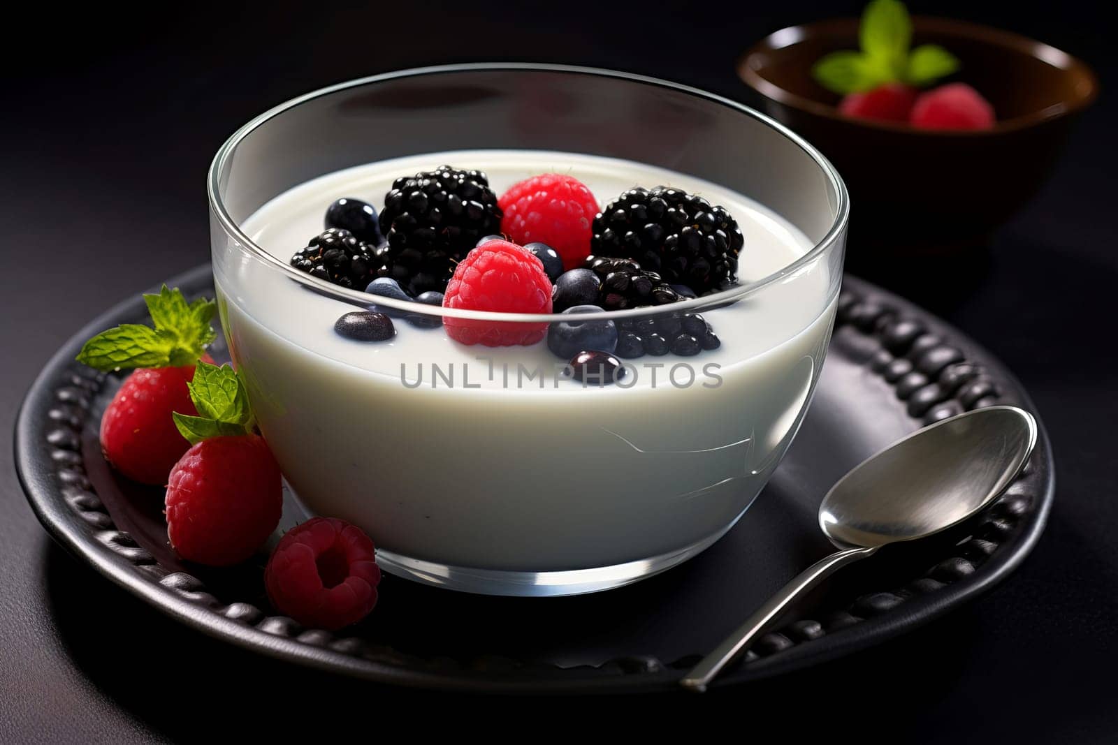 Milk pudding berry. Organic dessert tasty. Generate Ai