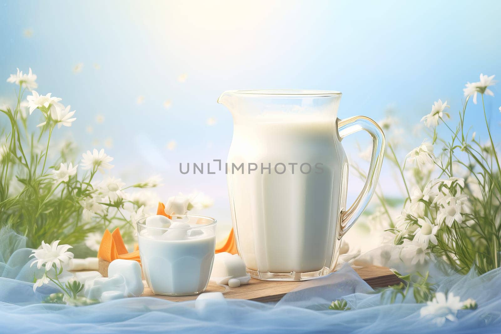 Ceramic Milk day background. Nature diet. Generate Ai