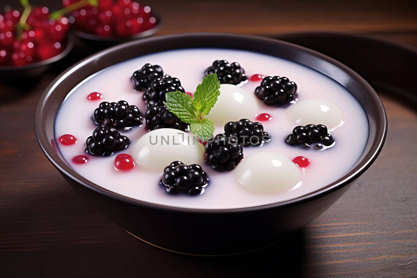 Sweet Milk pudding berry. Organic dessert tasty. Generate Ai
