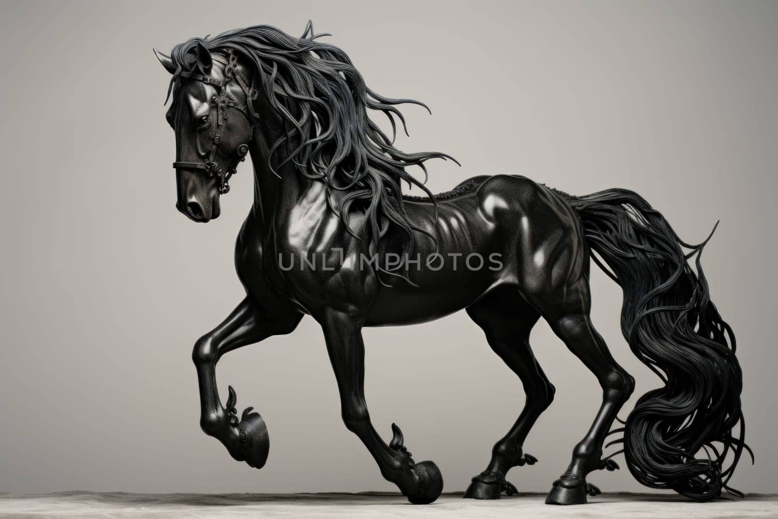 Elegant black horse. Sport animal beauty. Generate Ai