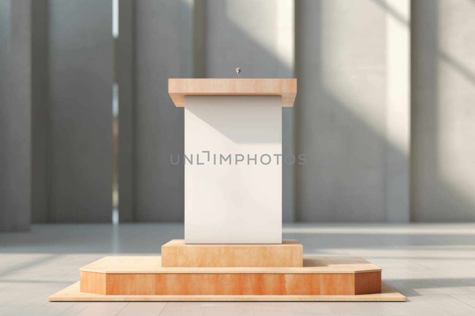 Polished Wood podium stage pastel. Show minimal wall. Generate Ai
