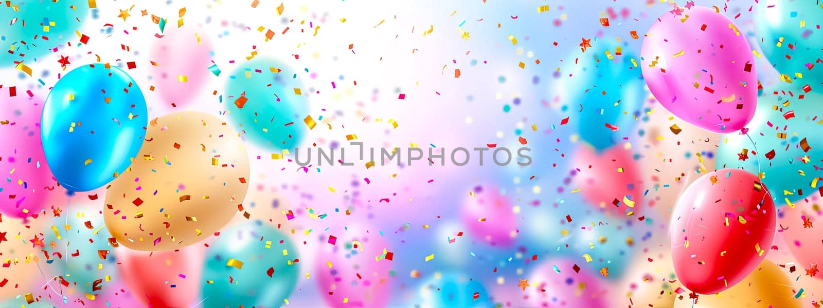 Colorfulness fills the air as vibrant balloons and confetti dance, creating a mesmerizing display of paint, pink hues, and artistic patterns.