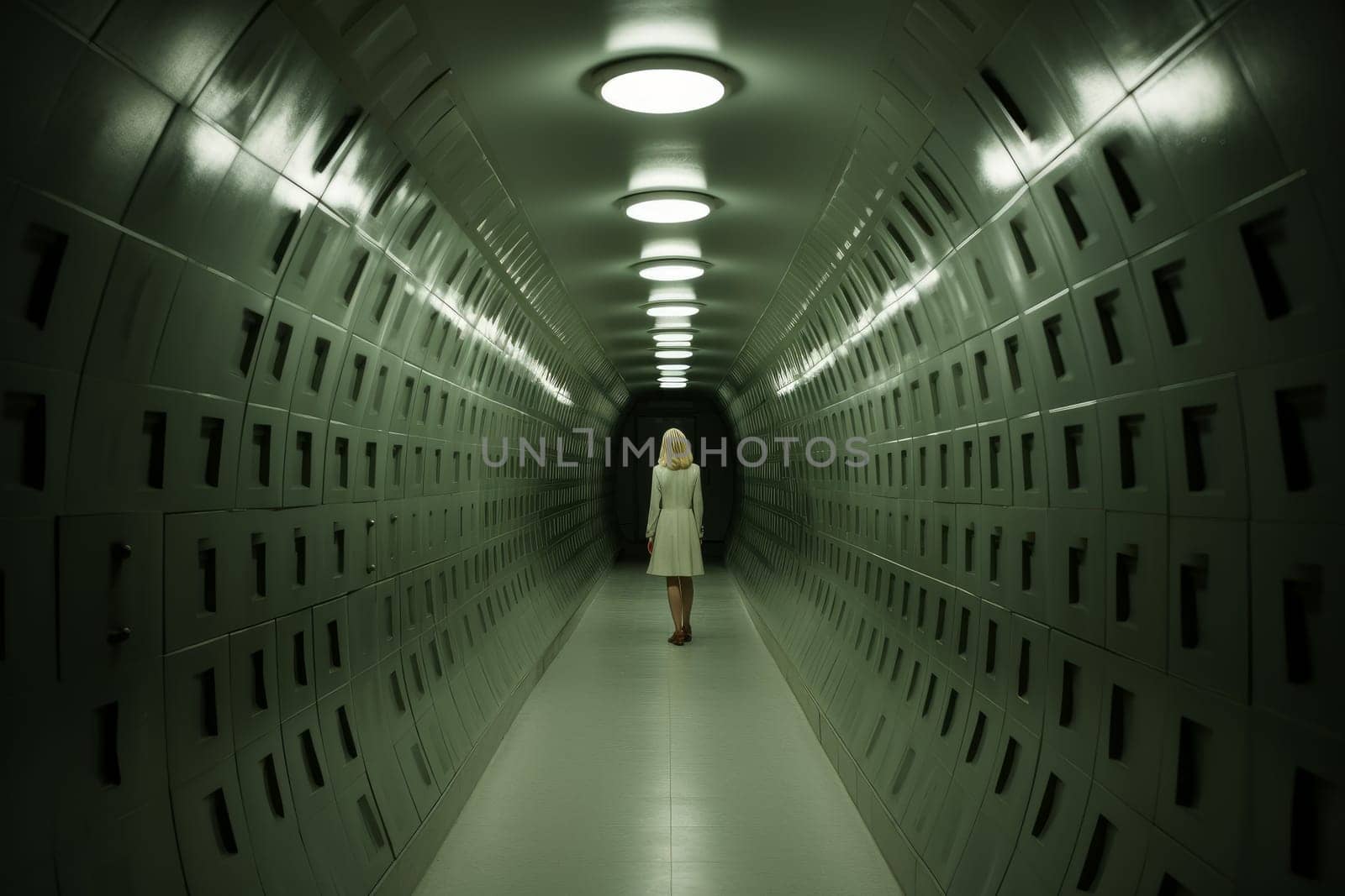 Secure Modern woman family underground bunker. Bomb shelter. Generate Ai