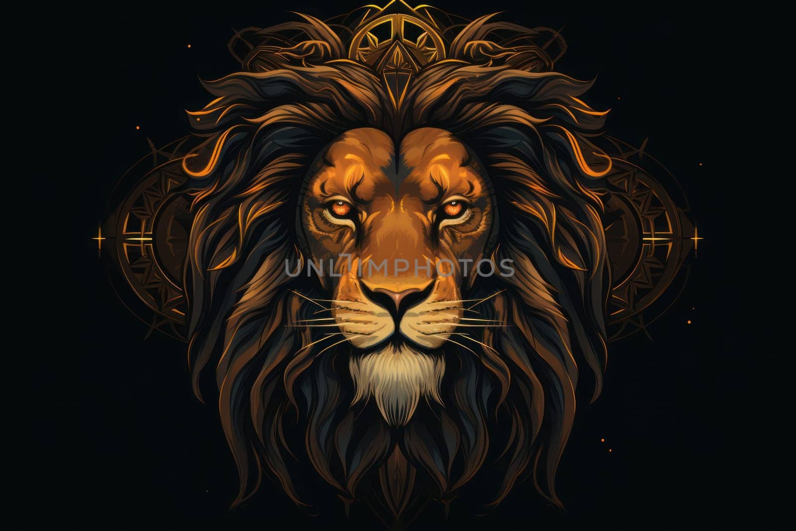 Creative Lion head astrological sign. Space sign star. Generate Ai