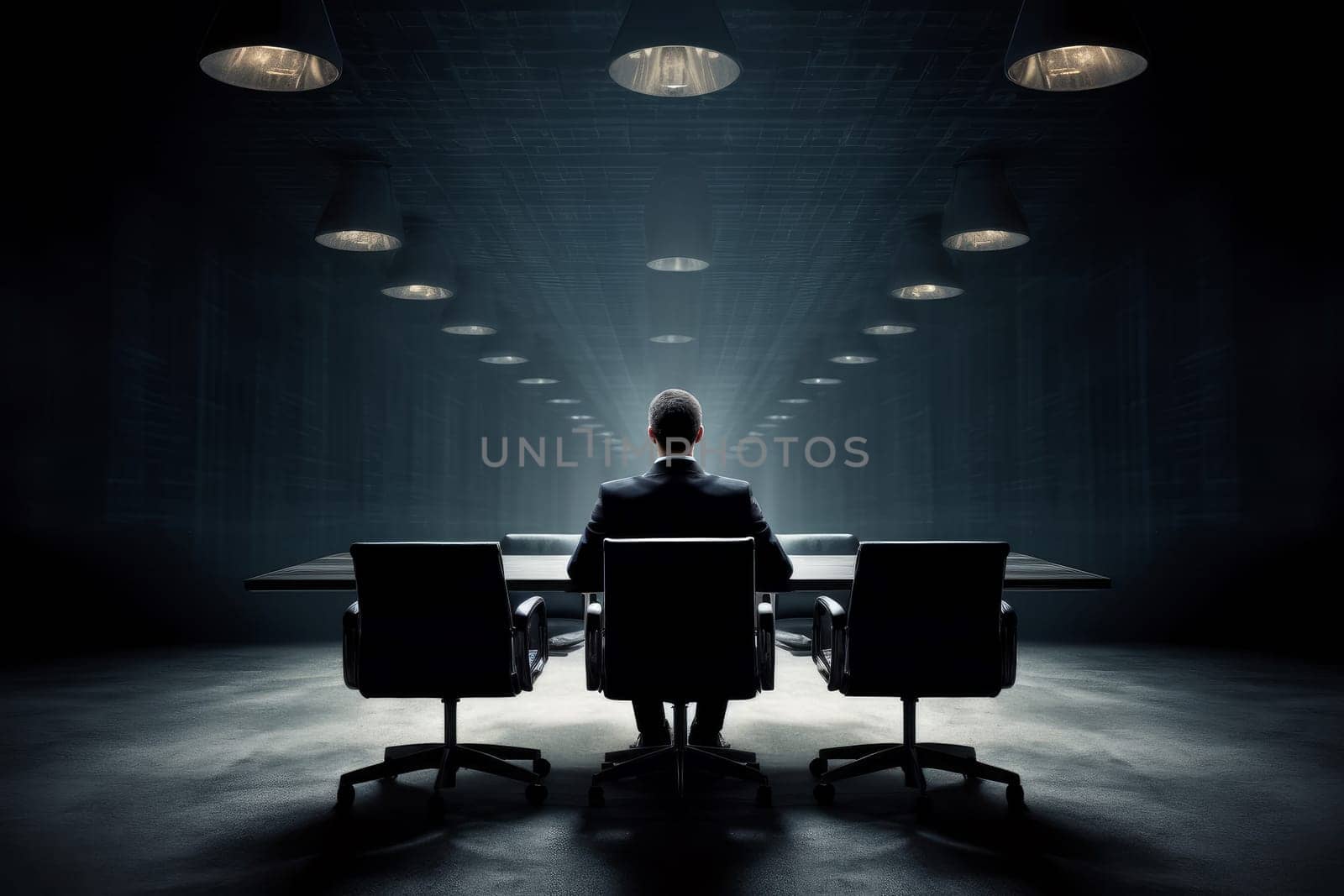 Professional Man executive alone thinking. Job inside. Generate Ai