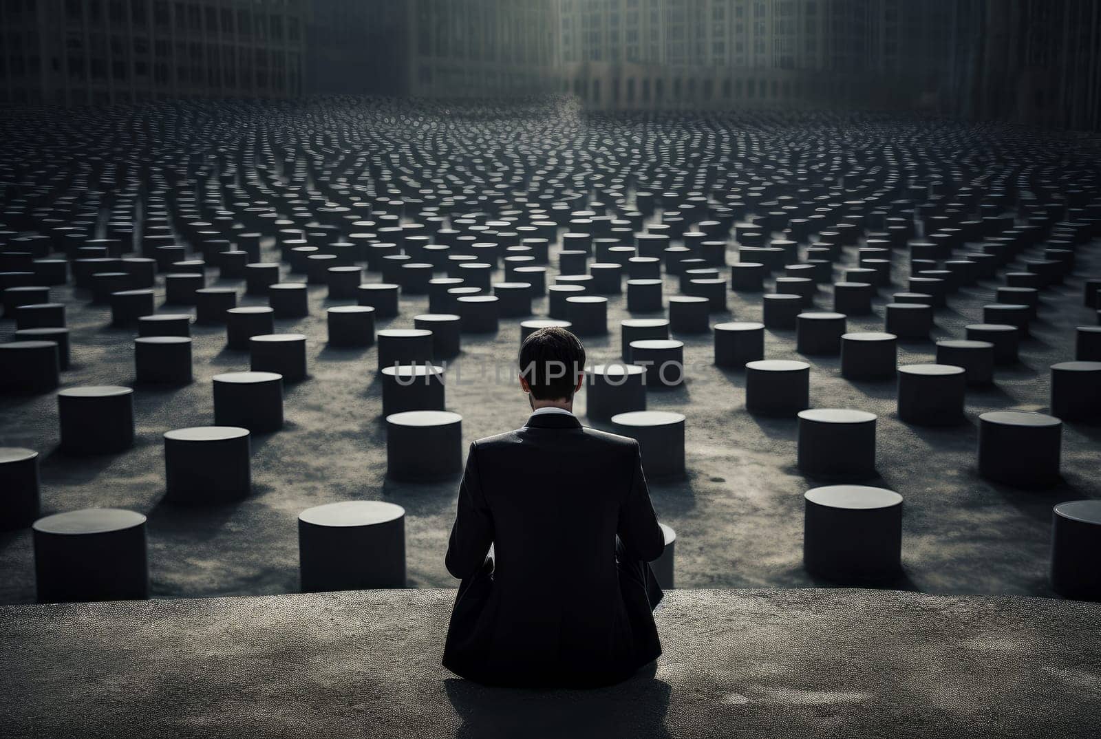 Independent Man executive alone thinking. Job inside. Generate Ai