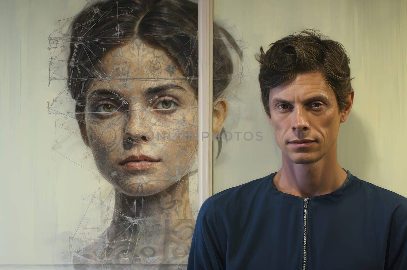 Attentive couple looking portrait. Street fashion love photo. Generate Ai