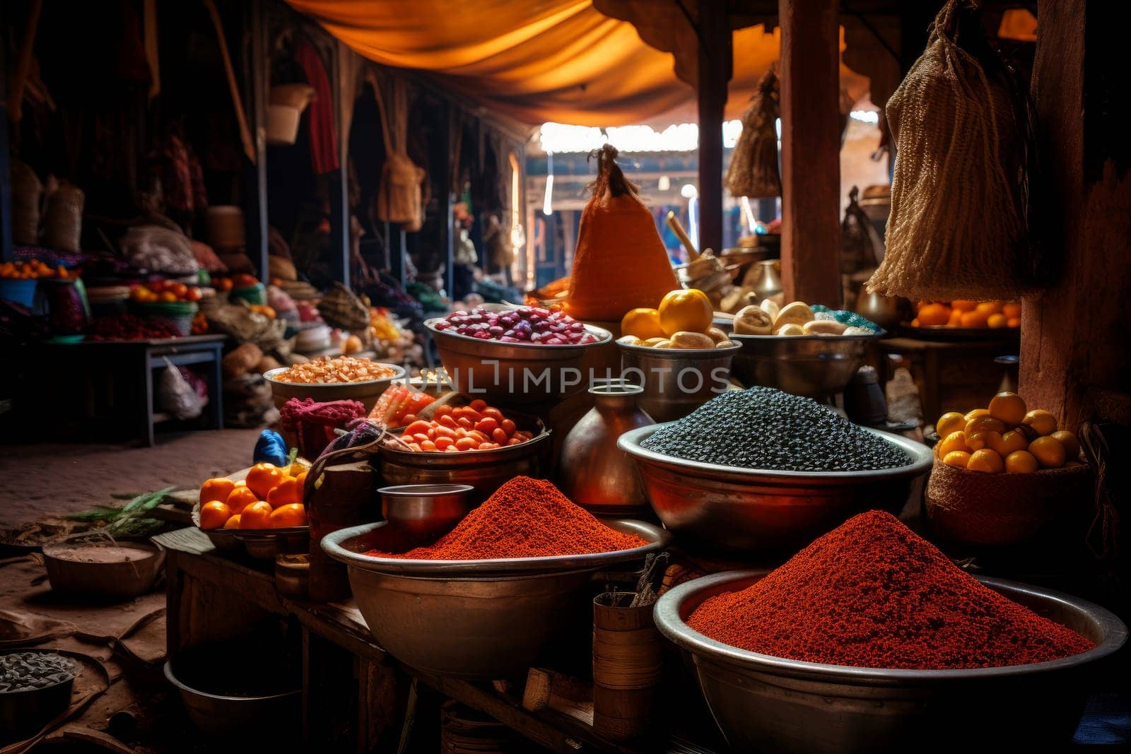 Bustling Moroccan street market. Tourism market. Generate Ai