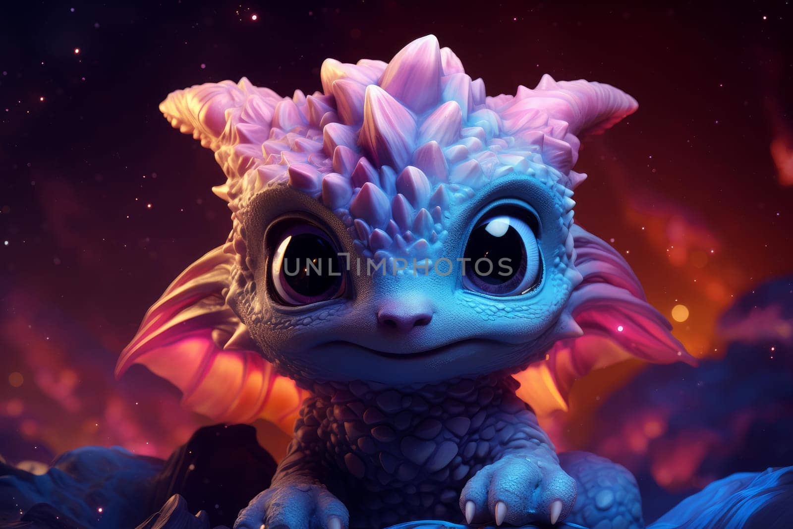 Adorable Cute baby dragon pet. Lizard macro. Generate Ai