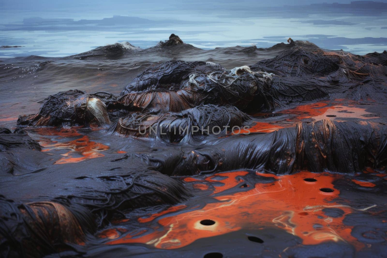 Disastrous Sea oil spill. Travel global purity. Generate Ai