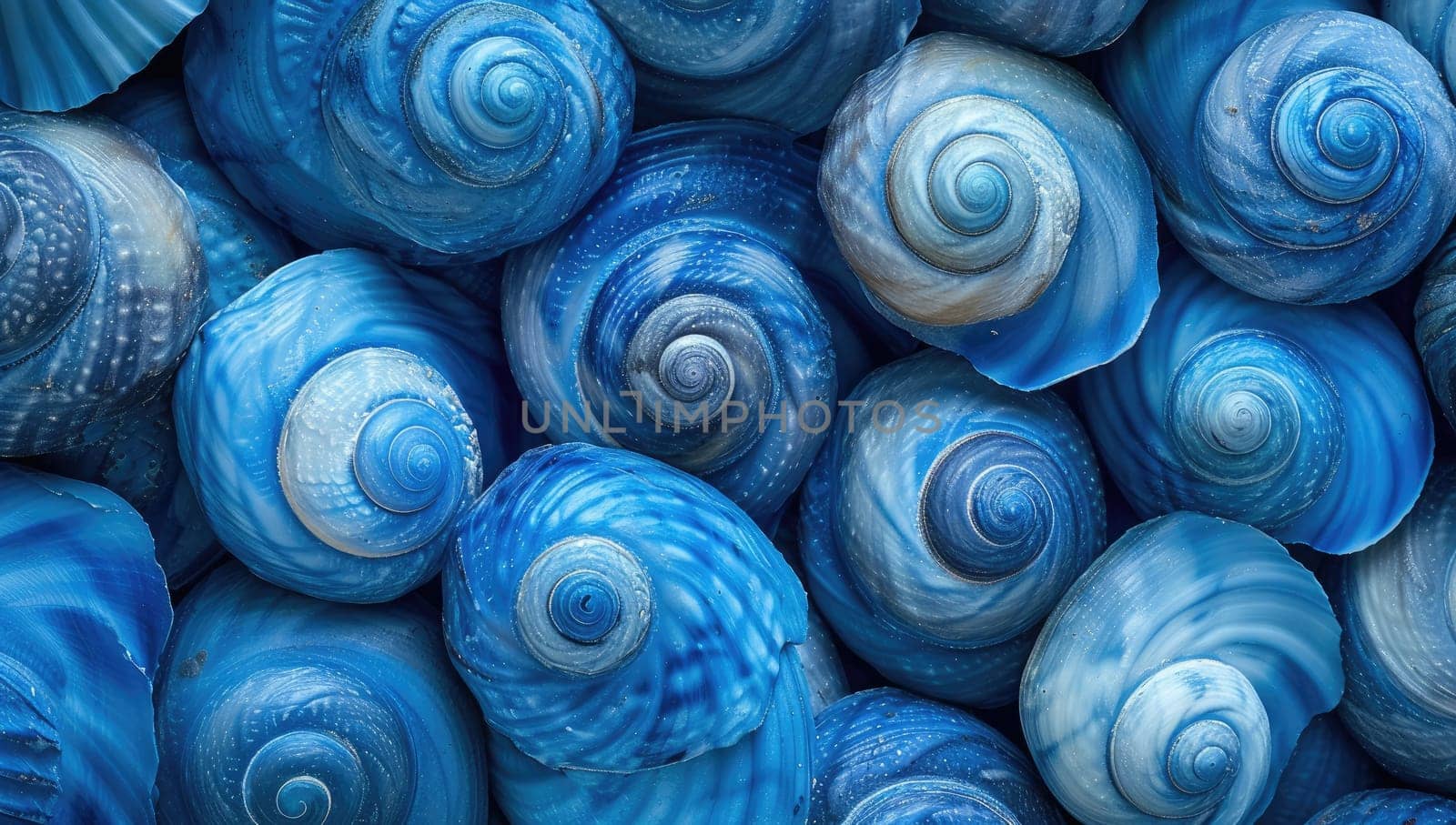 Intricate patterns and textures on blue seashells