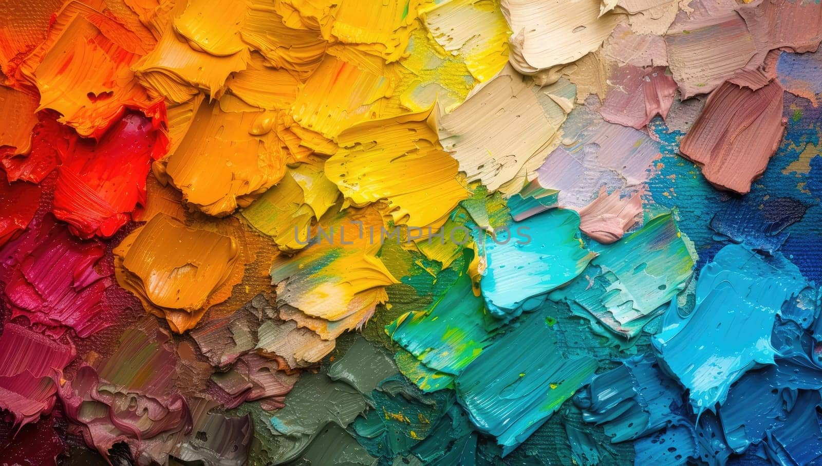 macro texture of oil paint strokes of different colors on a palette