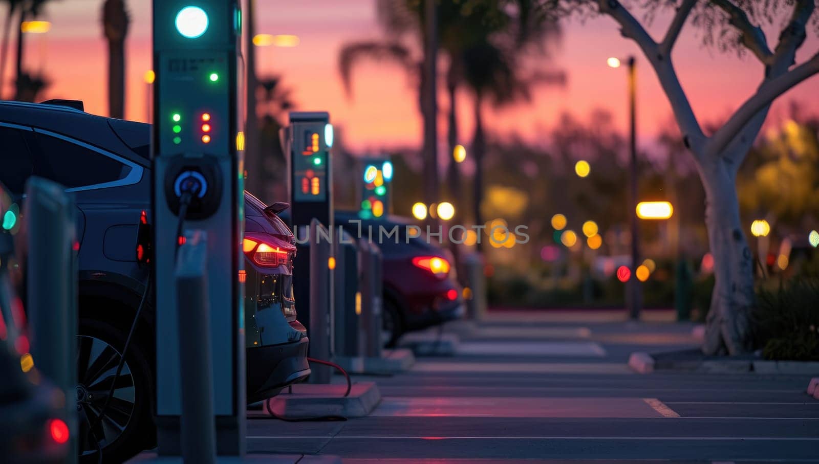 EV charging station with cars