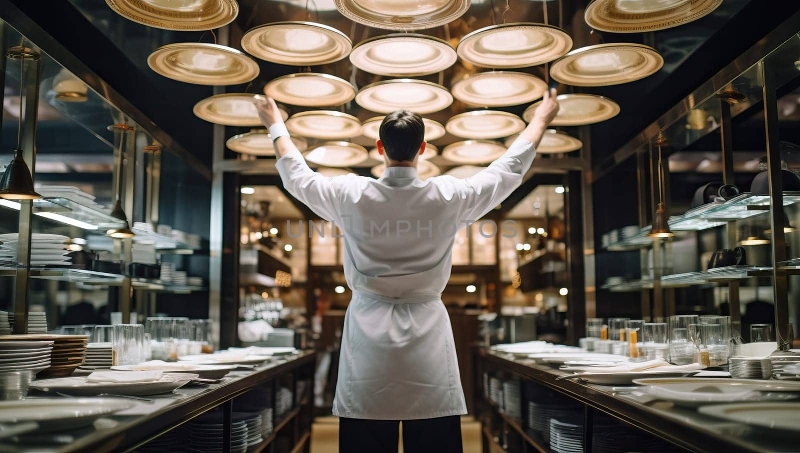 Male chef organizing plates in restaurant kitchen