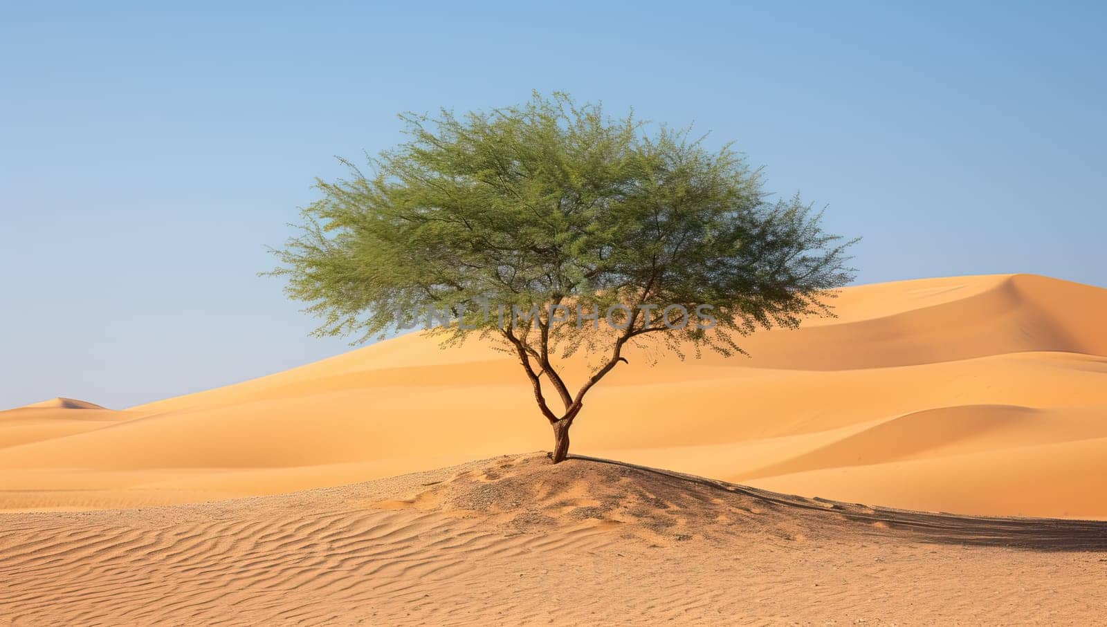 Lonely tree in the sand dunes of the Sahara desert