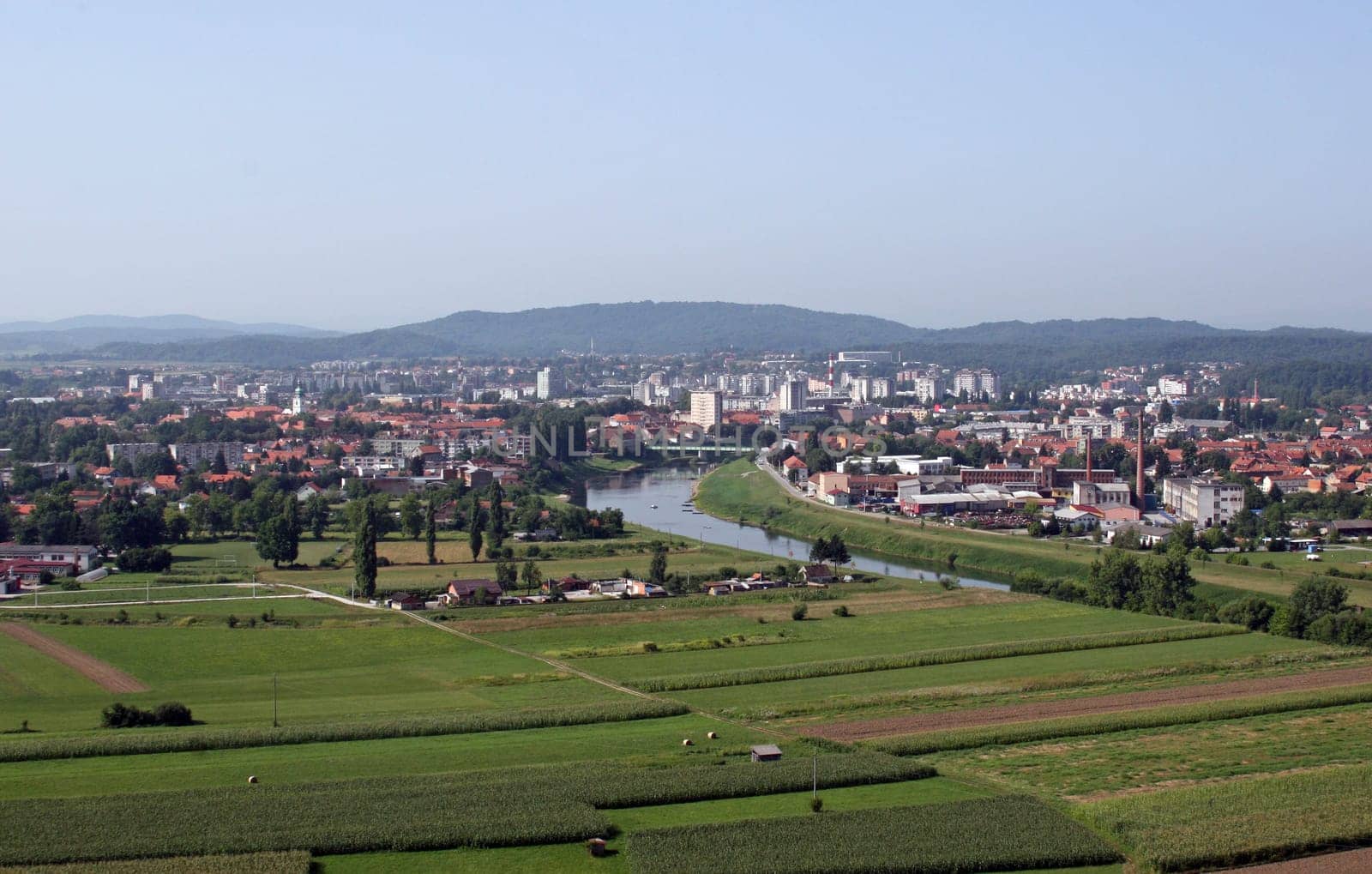 Aerial view of the town of Karlovac in continental Croatia