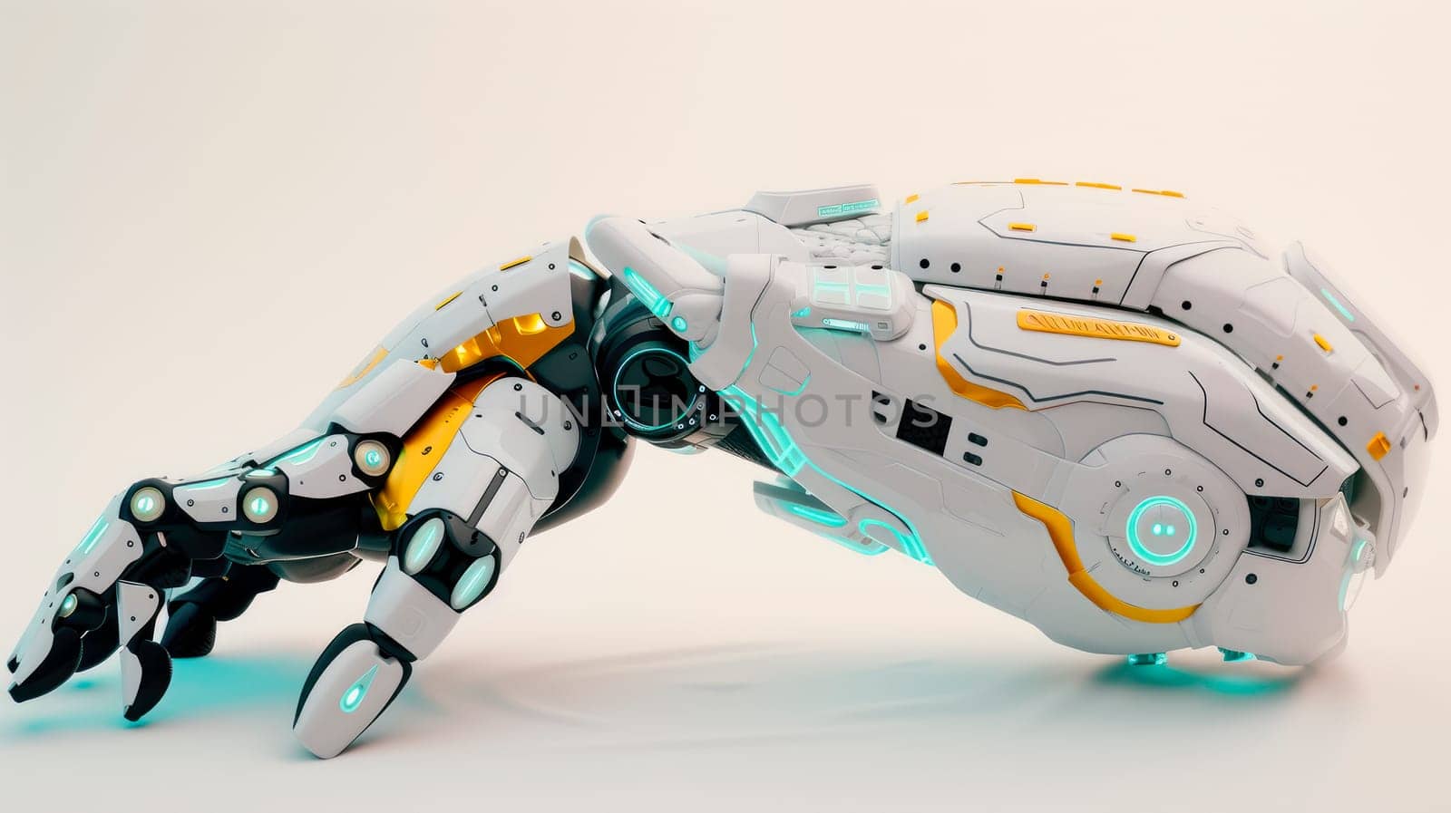 Robot hand, part of futuristic automatic machine. AI generated