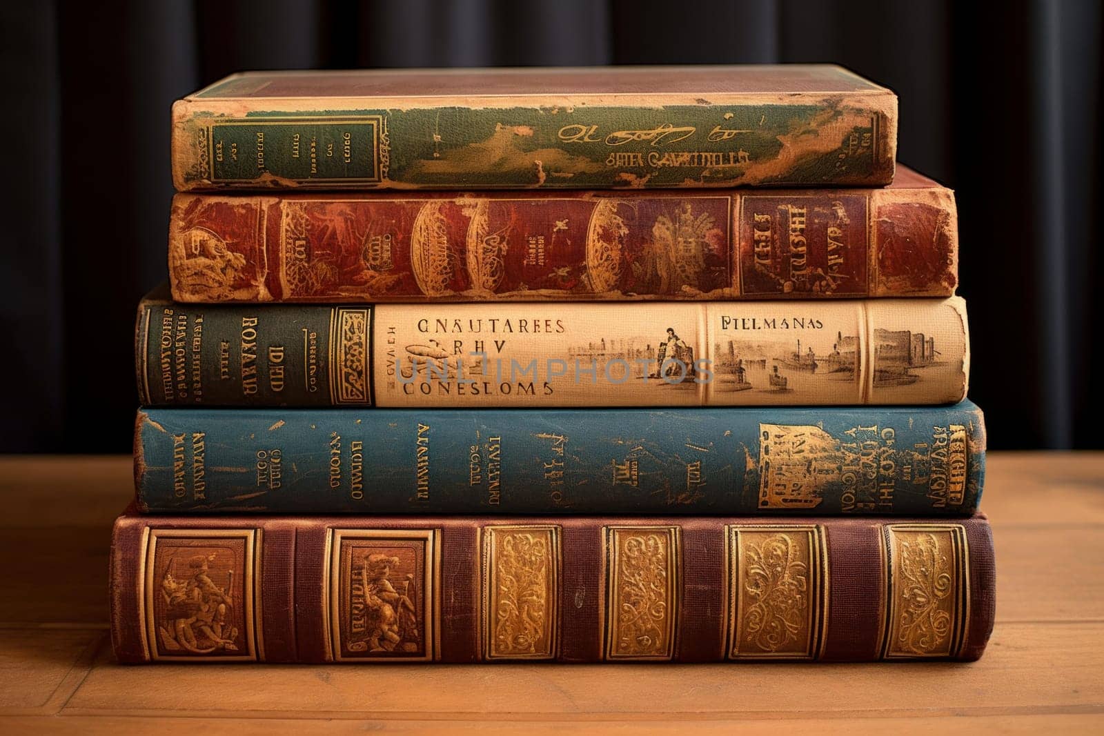 Old vintage books. Art stack concept. Generate Ai