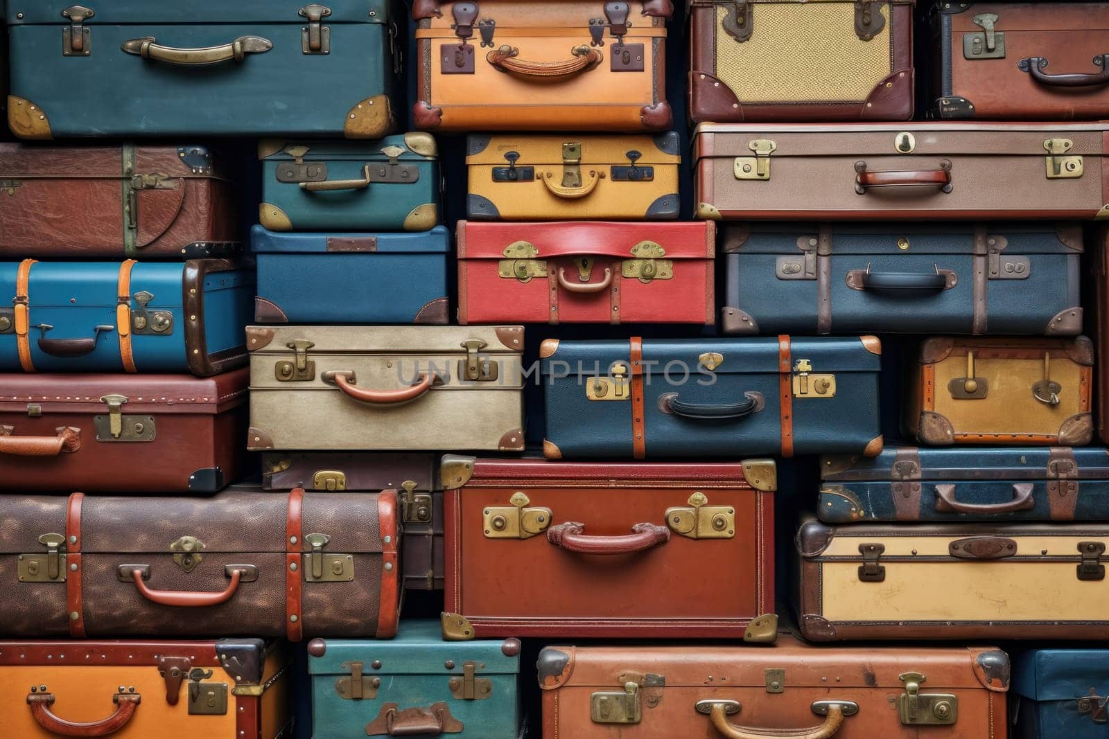 Old suitcases. Travel bag moving. Generate Ai