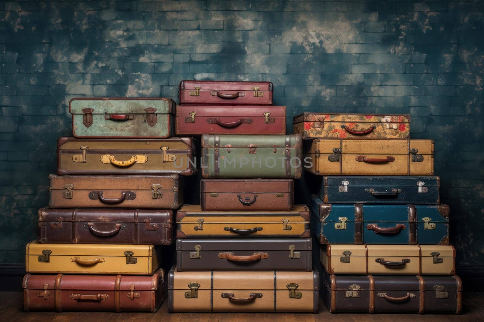 Vintage Old suitcases. Travel bag moving. Generate Ai