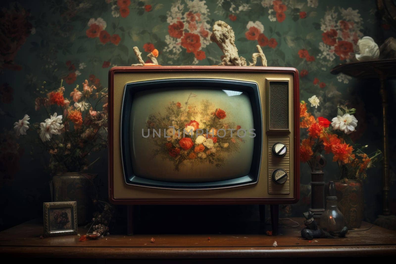 Nostalgic Old retro tv. Media analog public. Generate Ai