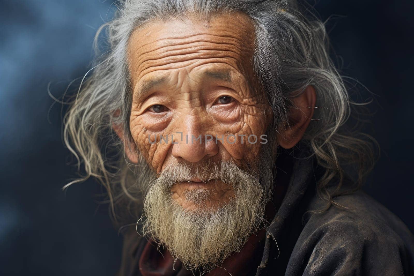 Old Chinese man. Senior Asian man with long white beard. Generate ai